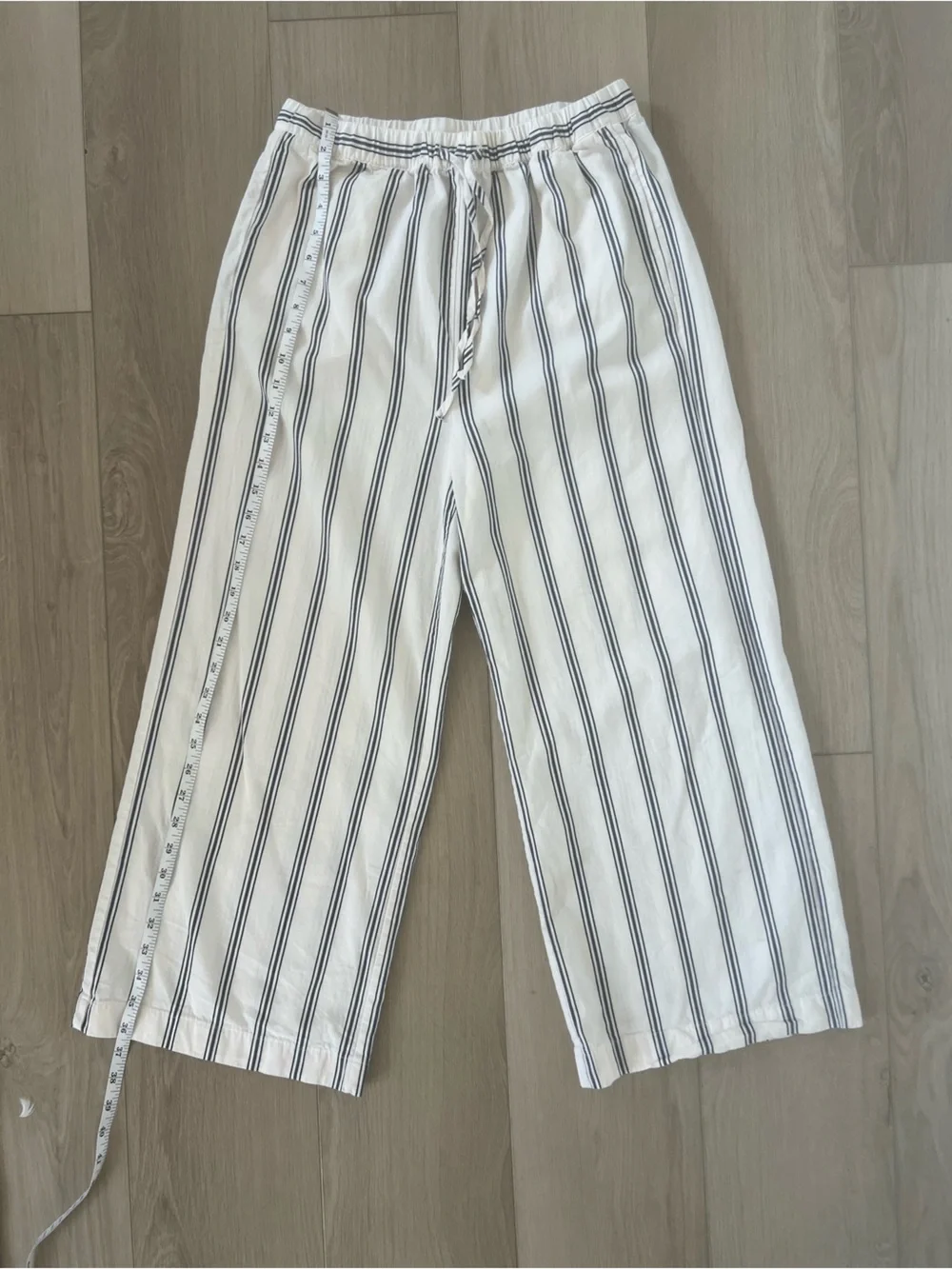 ZARA White Navy and Black Striped Wide Leg Pants High Rise Elastic Waist Flowy